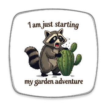 Aventure de jardin débutante - Raton laveur et cactus - Magnet carré - blanc - Devant