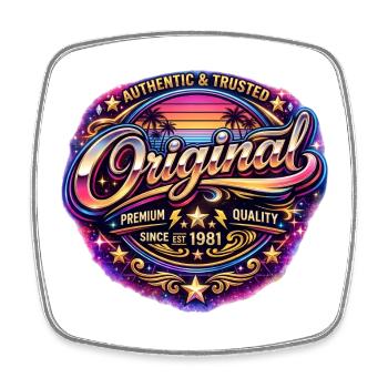 Insigne rétro des années 1980 Neon Synthwave original 1981 - Magnet carré - blanc - Devant