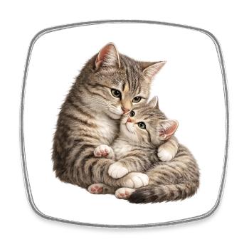 Mom cat cuddles with her sweet cute kitten - Square fridge magnet - white - Front