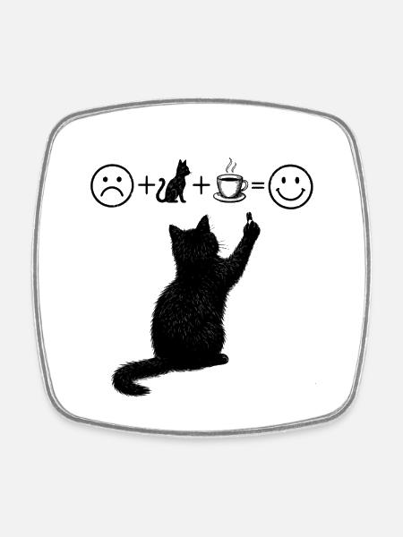 Equation Cat Coffee Humor T-shirt - Viereckiger Kühlschrankmagnet - Weiß