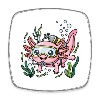 Diving Axolotl - Square fridge magnet - white - Front
