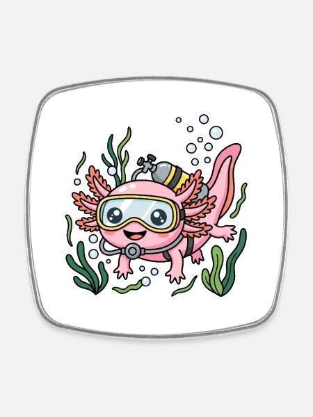 Axolotl plongeant - Magnet carré - blanc