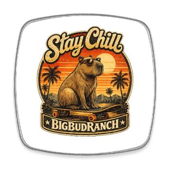 Stay Chill Bear sur le skateboard - Magnet carré - blanc - Devant