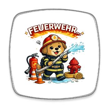 Feuerwehr Hund Cartoon Trupp - Viereckiger Kühlschrankmagnet - Weiß - Vorne