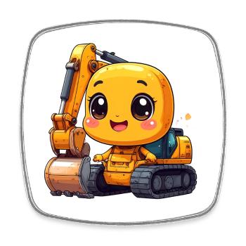 Yellow Kawaii Excavator – Cute Construction Site Motif - Square fridge magnet - white - Front