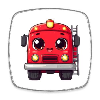 Camion de pompiers Red Kawaii – Style mignon - Magnet carré - blanc - Devant