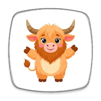 Acclamations de vaches des Highlands de Kawaii – Motif joyeux - Magnet carré - blanc - Devant
