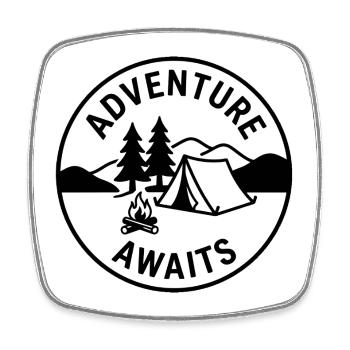 Adventure Awaits Camping Emblem - Square fridge magnet - white - Front