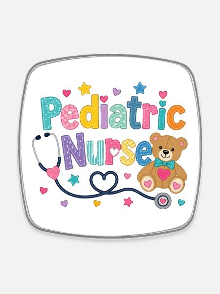 Colorful Pediatric Nurse Teddy Bear - Square fridge magnet - white