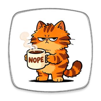 Mürrische Katze Kaffee Nope Spruch - Viereckiger Kühlschrankmagnet - Weiß - Vorne