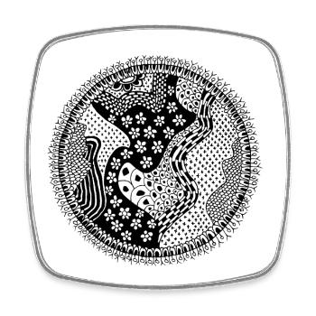 YinYang Floral Mandala Black and White - Square fridge magnet - white - Front