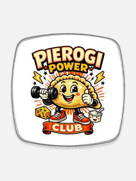 Power Club Dumplings - Funny Polish Food Gym Shirt - Square fridge magnet - white