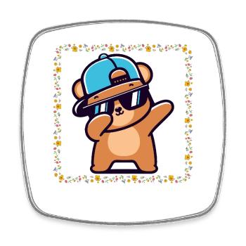 Ours hip-hop avec casquette et lunettes de soleil - Magnet carré - blanc - Devant