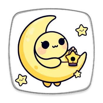 Lune mignonne au clair de lune avec une lanterne étoile - Magnet carré - blanc - Devant