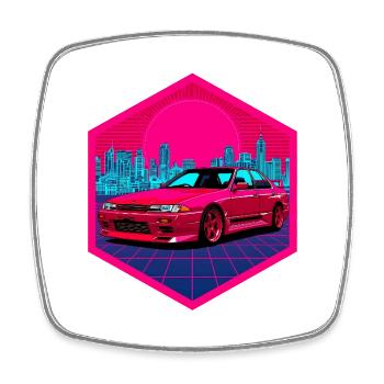 Retro 90er JDM R32 Skyline Limousine Synthwave Kunst - Viereckiger Kühlschrankmagnet - Weiß - Vorne