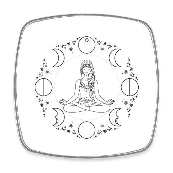 Yoga Phases Lunaires - Méditation Bohème Lotus Céleste - Magnet carré - blanc - Devant