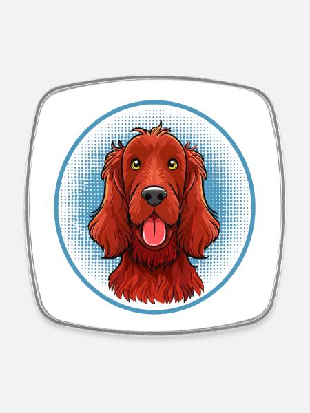 Irish Red Setter (Comic Portrait) - Square fridge magnet - white
