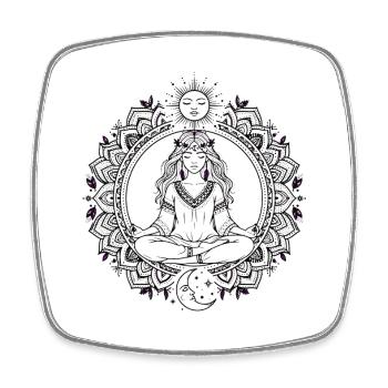 Boho Yoga Mandala - Méditation Soleil-Lune - Magnet carré - blanc - Devant