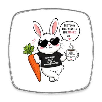 Chilliger Hase mit Karotte & Kaffee - Viereckiger Kühlschrankmagnet - Weiß - Vorne