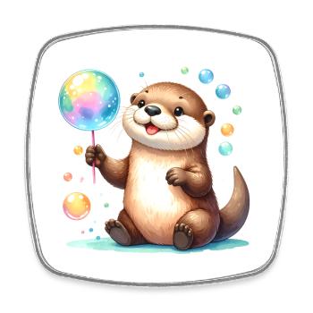 Kawaii Otter Playing with Soap Bubbles – Cute - Square fridge magnet - white - Front