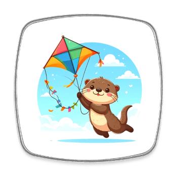 La loutre de Kawaii vole un dragon – Mignonne - Magnet carré - blanc - Devant