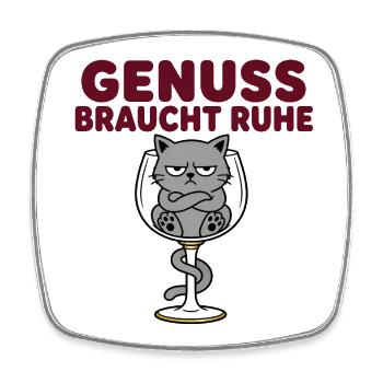 Genuss braucht Ruhe – Comic-Katze im Weinglas - Viereckiger Kühlschrankmagnet - Weiß - Vorne