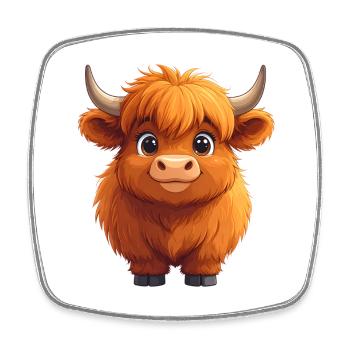 Vache des Highlands Souriante – Conception de bandes dessinées joyeuses - Magnet carré - blanc - Devant