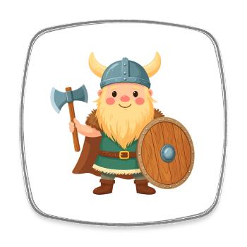 Petit Viking de dessin animé avec bouclier et hache de combat - Magnet carré - blanc - Devant