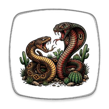 Deux serpents en colère - Magnet carré - blanc - Devant