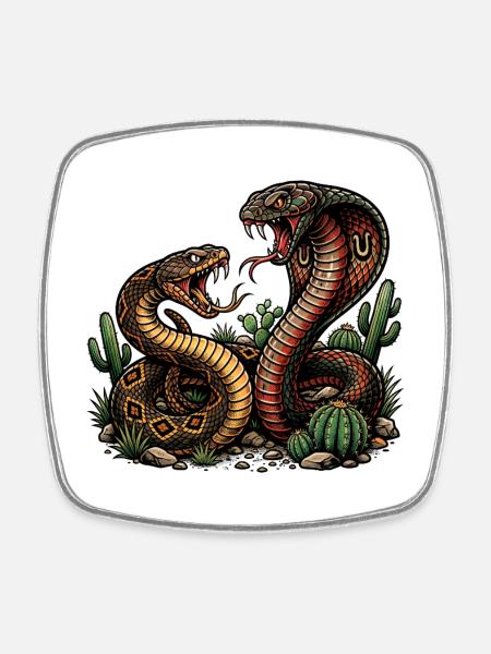 Deux serpents en colère - Magnet carré - blanc