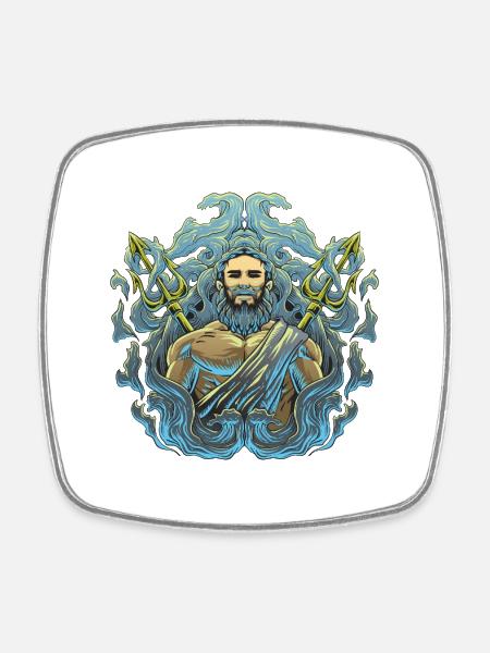 Poseidon Sea God Trident Design - Square fridge magnet - white