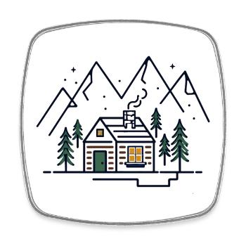 Mountains with mountain chalet - Square fridge magnet - white - Front