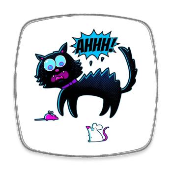 Cat frightened by mouse - Square fridge magnet - white - Front
