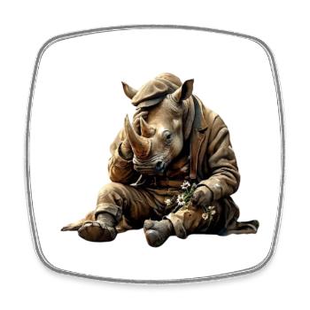 Melancholic rhinoceros with flowers - Square fridge magnet - white - Front