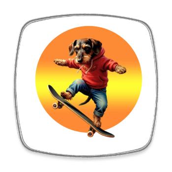 Skater Dachshund Oscar in Hoodie - Square fridge magnet - white - Front