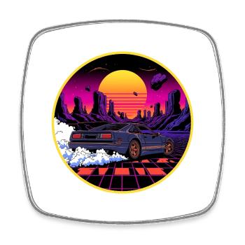 80er Retro Cyberpunk Outrun Sportwagendesign - Viereckiger Kühlschrankmagnet - Weiß - Vorne