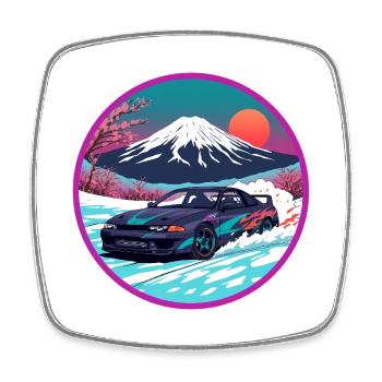 Art rétro des années 90 JDM Mt Fuji Skyline R32 Synthwave - Magnet carré - blanc - Devant