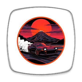 Retro 90er JDM Mt Fuji Smoke Drift Auto-Kunst - Viereckiger Kühlschrankmagnet - Weiß - Vorne