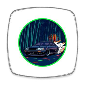 Retro 80er JDM Bamboo Forest Auspuff-Flammen-Kunst - Viereckiger Kühlschrankmagnet - Weiß - Vorne