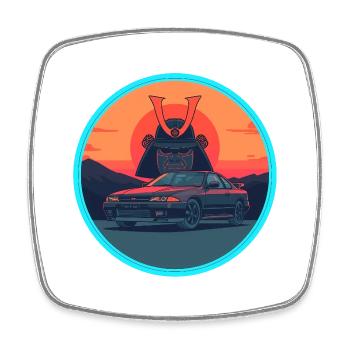 Retro 90er JDM Samurai Kabuto Warrior Sportwagen - Viereckiger Kühlschrankmagnet - Weiß - Vorne
