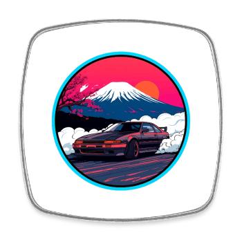 Retro 80er JDM AE86 Mt Fuji Drift Synthwave Kunst - Viereckiger Kühlschrankmagnet - Weiß - Vorne