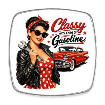 Pin-Up vintage : classe avec un peu d’essence - Magnet carré - blanc - Devant