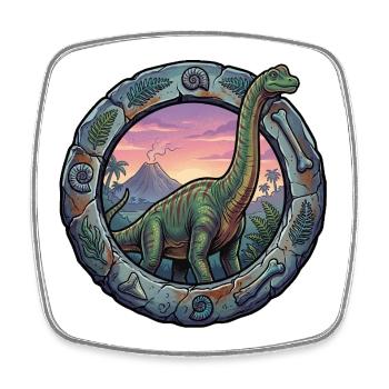 Brachiosaurus dans l’anneau volcanique - Magnet carré - blanc - Devant