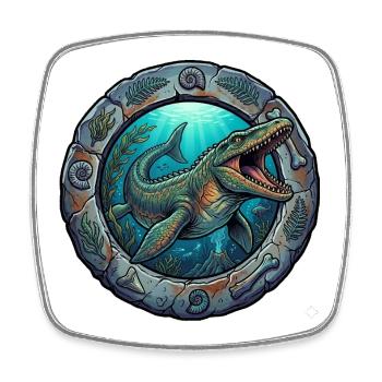 Underwater dinosaurs in the stone ring - Square fridge magnet - white - Front