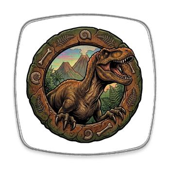T Rex Dino dans l’anneau fossile - Magnet carré - blanc - Devant