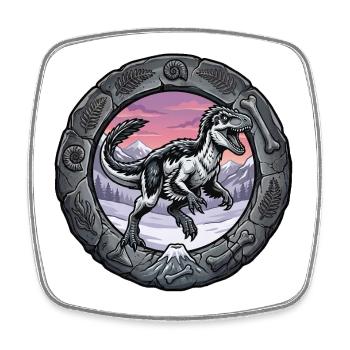 Anneau Dino : YuTyrannos dans un cadre fossile - Magnet carré - blanc - Devant