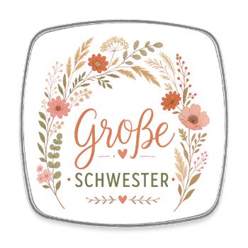 Große Schwester Blumenkranz - Viereckiger Kühlschrankmagnet - Weiß - Vorne