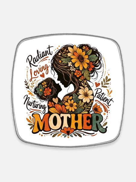 Radiant Mother Flowers Silhouette - Square fridge magnet - white