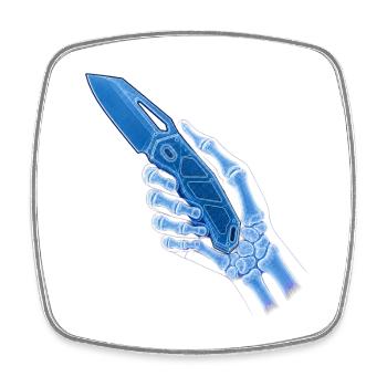 Blue X-ray knife in hand - Square fridge magnet - white - Front