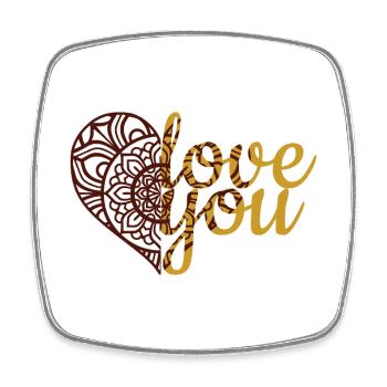Cœur Mandala d’Amour Doré - Magnet carré - blanc - Devant
